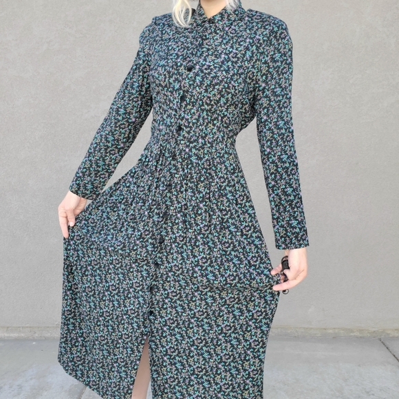 80's Vintage Goth Prairie Calico Maxi Dress - Picture 15 of 16